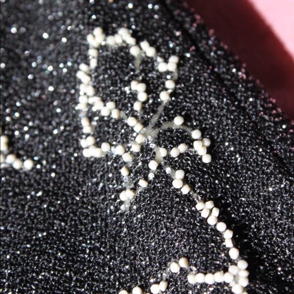 VTG 70s Black/Cream Glittery Metallic Floral Beaded Button-Up Disco Shirt - Picture 11 of 14